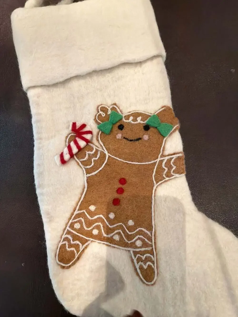 Felt Gingerbread Girl Christmas Stocking with Candy Cane NEW white fast 2 ship